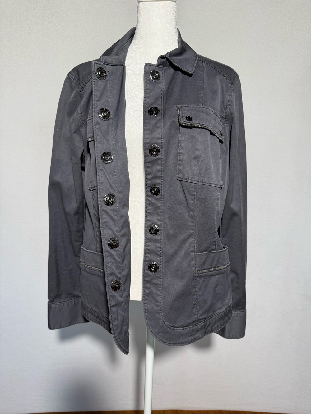 White House Black Market Charcoal Button-Up Jacket